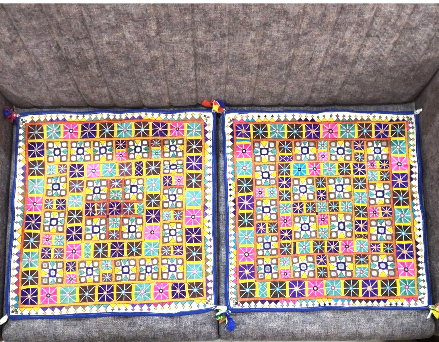 Vintage Kutch Embroidery Chakla Pair • Ahir Heer Silk Textile Art