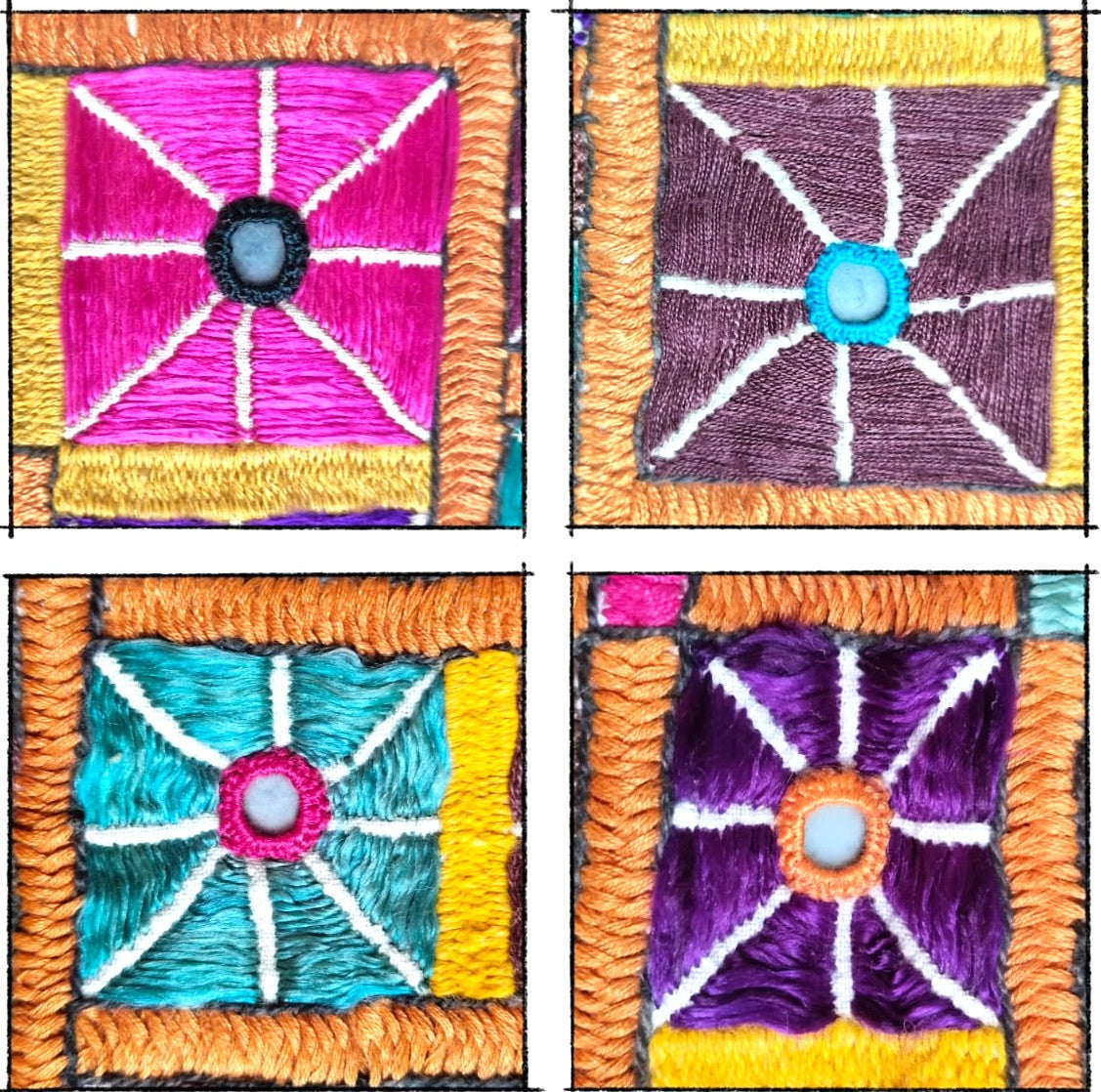 Vintage Kutch Embroidery Chakla Pair • Ahir Heer Silk Textile Art