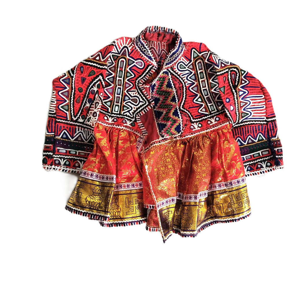Vintage Rabari Embroidered Baby Jacket with Cap – Handmade Kutch Textile (6–8 Months)