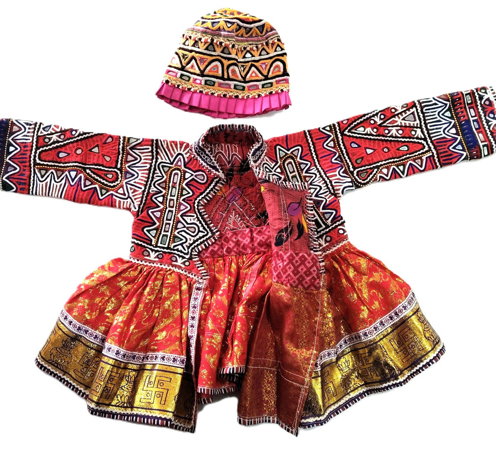 Vintage Rabari Embroidered Baby Jacket with Cap – Handmade Kutch Textile (6–8 Months)