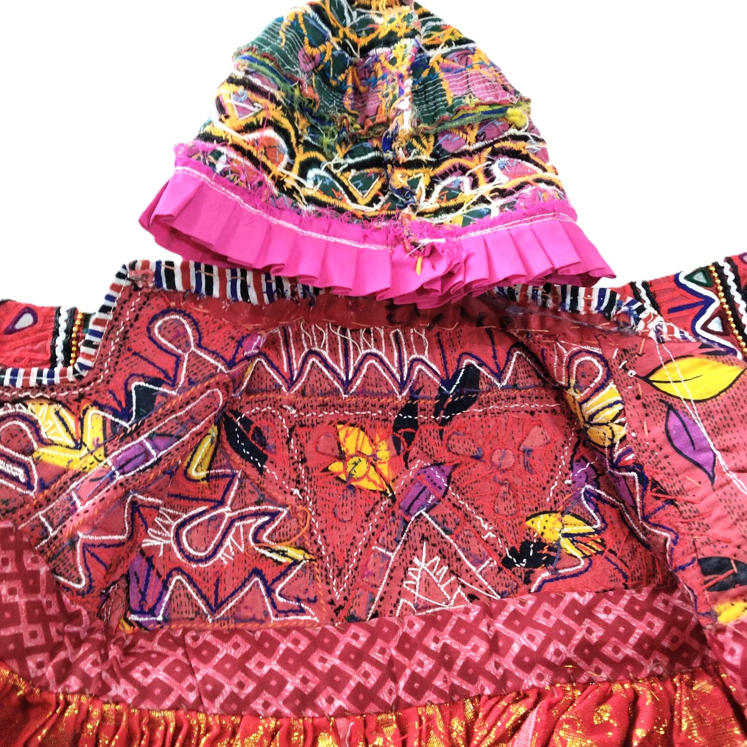 Vintage Rabari Embroidered Baby Jacket with Cap – Handmade Kutch Textile (6–8 Months)