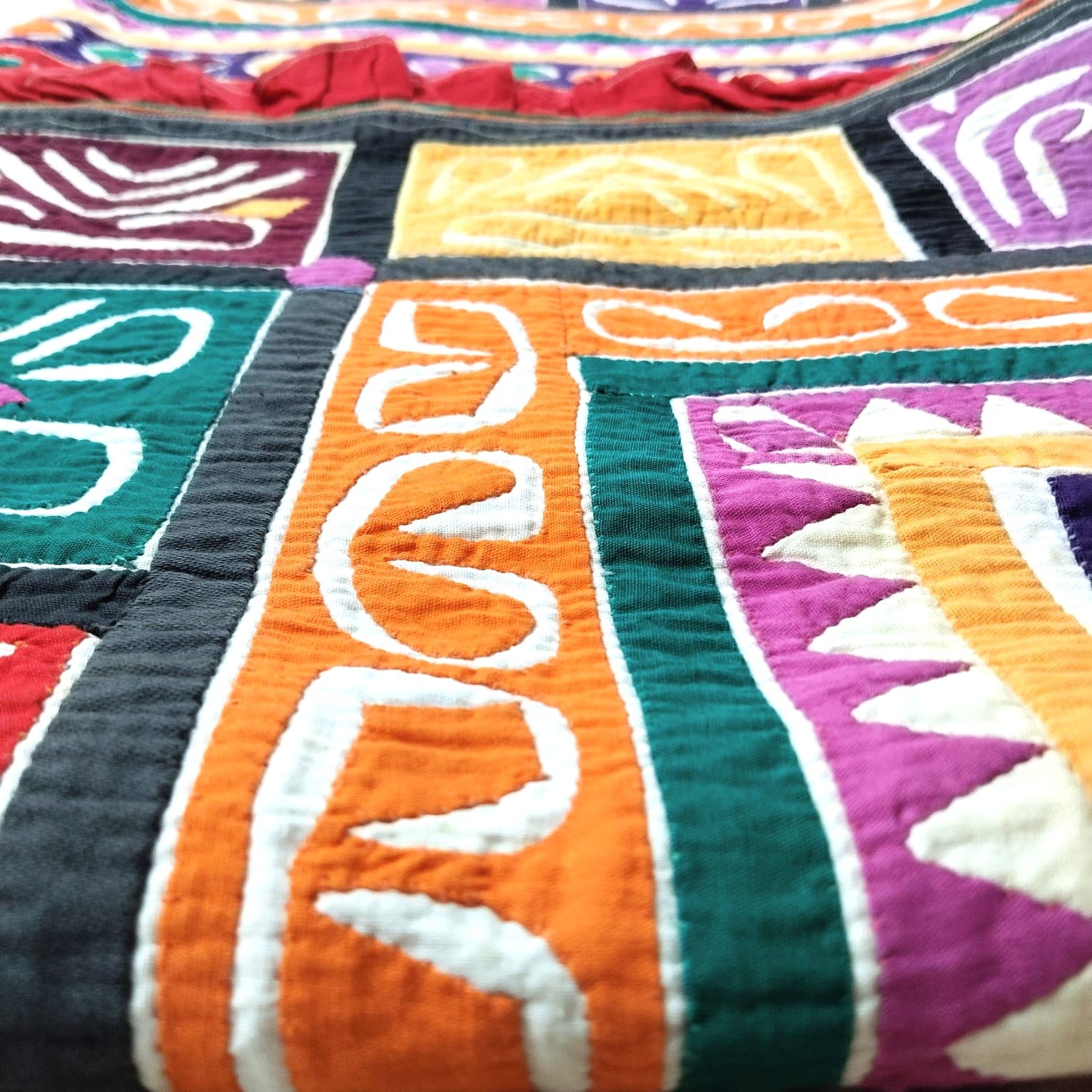 Vintage Kutch Patchwork Textile – Handmade Tribal Wall Hanging / Bed Throw (6 ft × 3 ft)