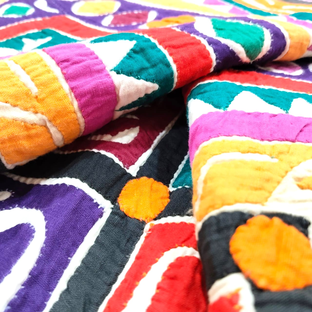 Vintage Kutch Patchwork Textile – Handmade Tribal Wall Hanging / Bed Throw (6 ft × 3 ft)