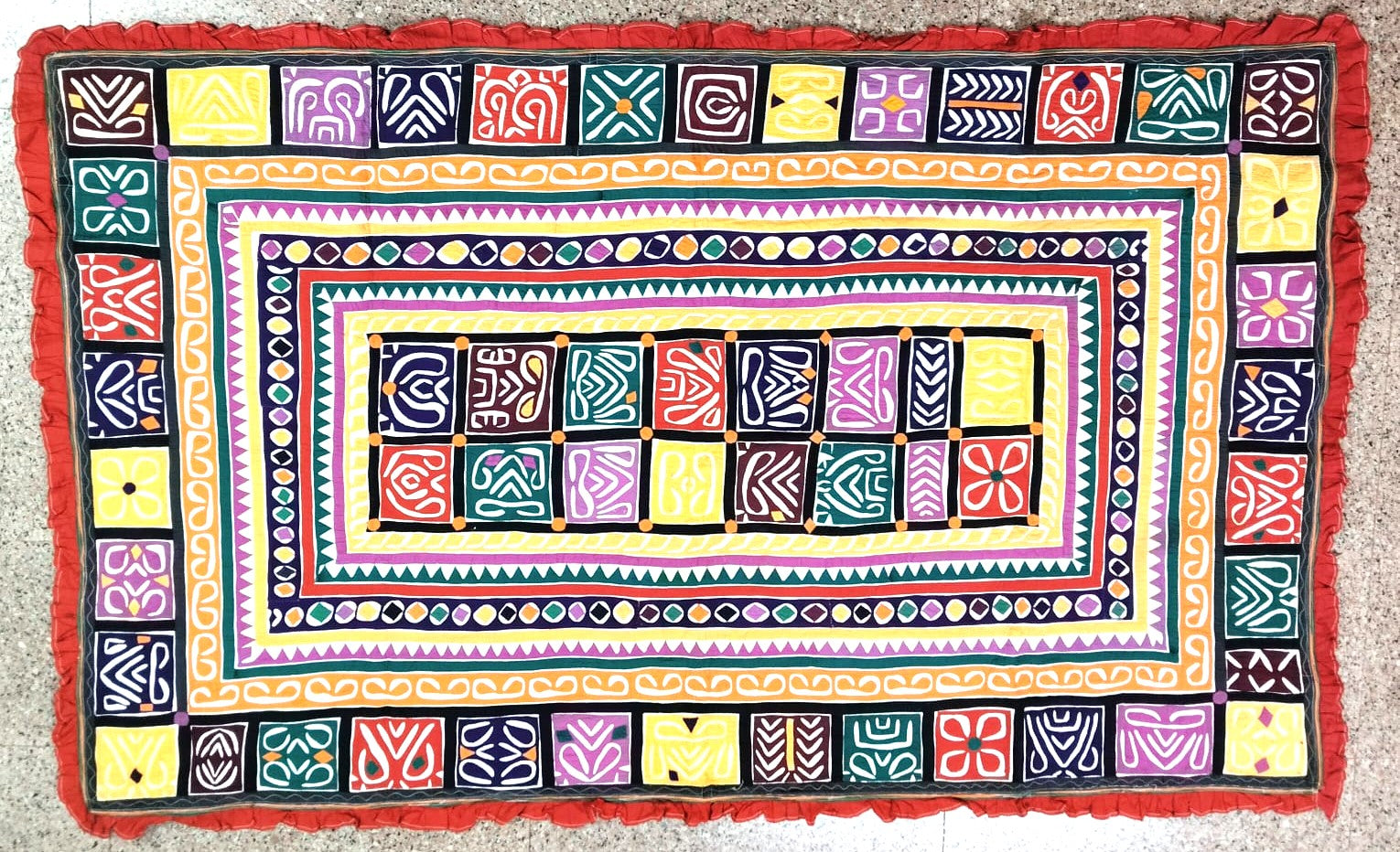 Vintage Kutch Patchwork Textile – Handmade Tribal Wall Hanging / Bed Throw (6 ft × 3 ft)