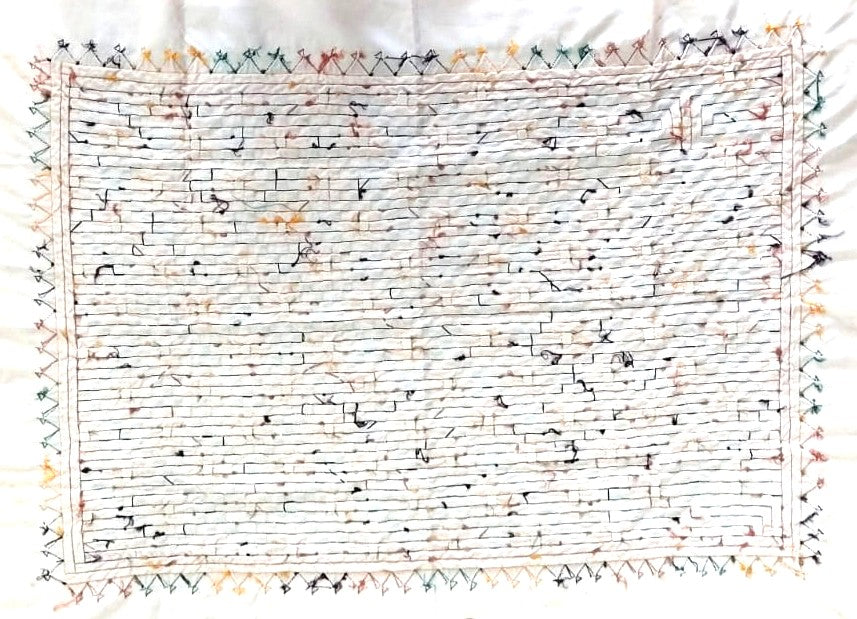 Vintage Geometric Hand Embroidered Textile (30–35 Years Old) – Jain Folk Art Inspired by Ahir & Rajput Embroidery, Kutch India