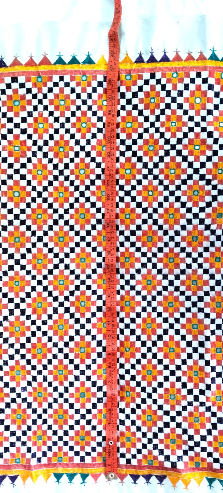 Vintage Geometric Hand Embroidered Textile (30–35 Years Old) – Jain Folk Art Inspired by Ahir & Rajput Embroidery, Kutch India