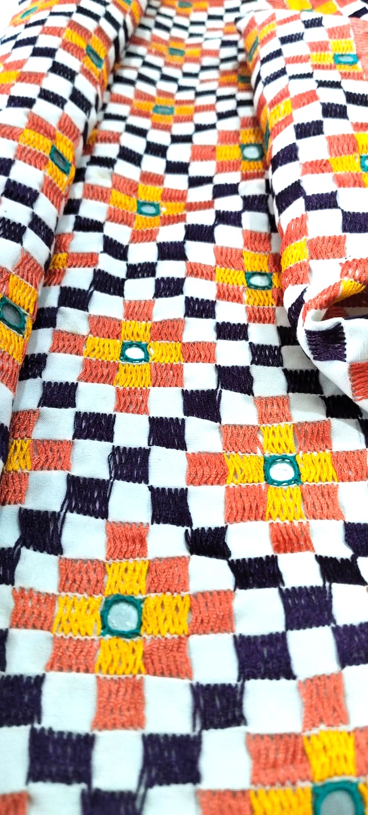 Vintage Geometric Hand Embroidered Textile (30–35 Years Old) – Jain Folk Art Inspired by Ahir & Rajput Embroidery, Kutch India