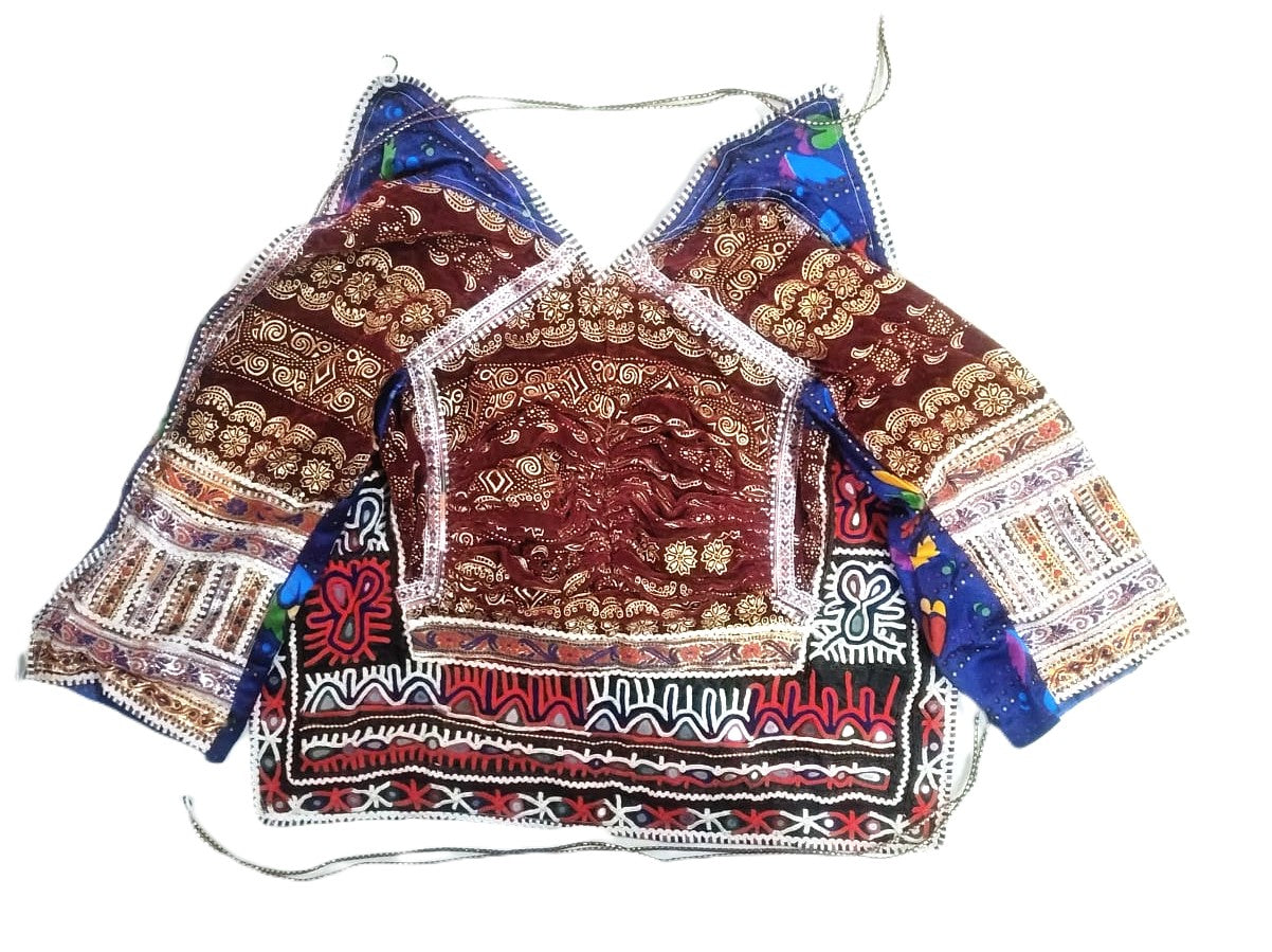Upcycled Rabari Embroidered Velvet Choli Blouse – Vintage Kutch Tribal Textile Top