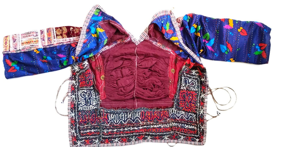 Upcycled Rabari Embroidered Velvet Choli Blouse – Vintage Kutch Tribal Textile Top