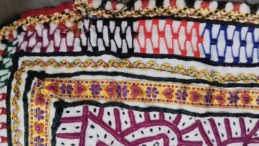 Rabari Handmade Wall Hanging/Kutch Embroidery/Shankri Chain Stitch Boho Decor/Indian Textile Art/41x41 cm.