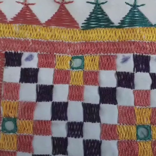 Vintage Geometric Hand Embroidered Textile (30–35 Years Old) – Jain Folk Art Inspired by Ahir & Rajput Embroidery, Kutch India